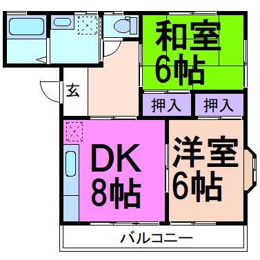ハイツ花梨(2DK/1階)の間取り写真