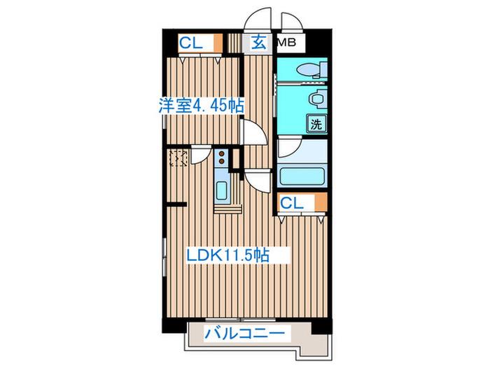 新田東レジデンス(1LDK/2階)の間取り写真