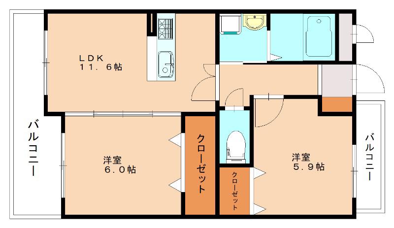 メディアパークIIIコクラ(2LDK/5階)の間取り写真