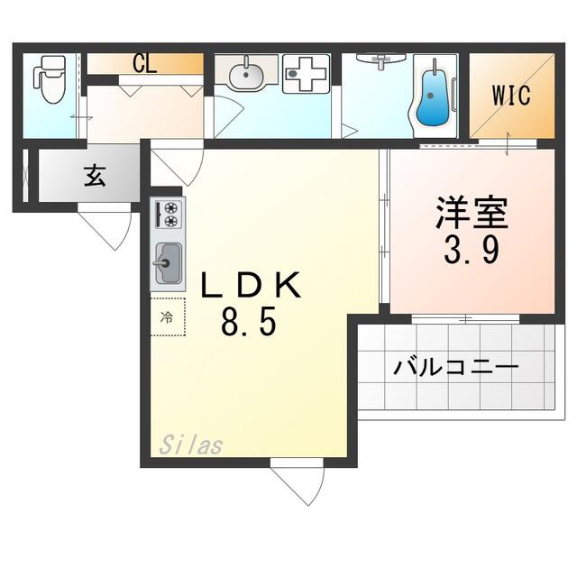 ジーメゾン岸和田クレリア(1LDK/3階)の間取り写真