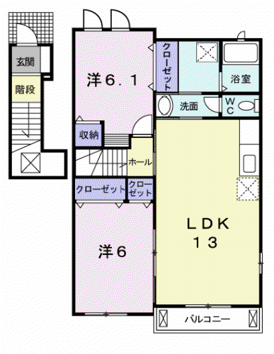 レスト コリーヌ(2LDK/2階)の間取り写真