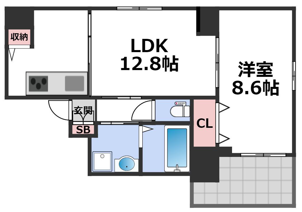 サラベルナール夕陽丘(1LDK/3階)の間取り写真