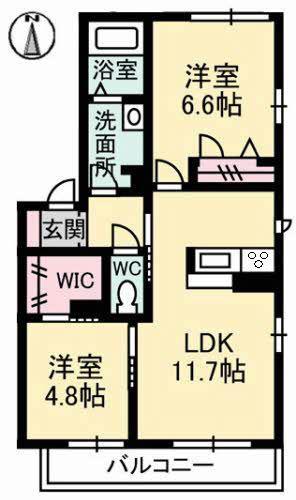 ソレアード II A(2LDK/2階)の間取り写真
