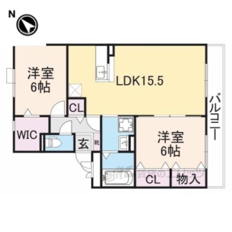 リビングタウン南生駒A棟(2LDK/2階)の間取り写真