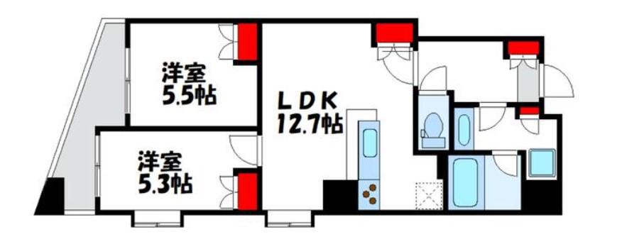 クオリア恵比寿ウエスト(2LDK/7階)の間取り写真