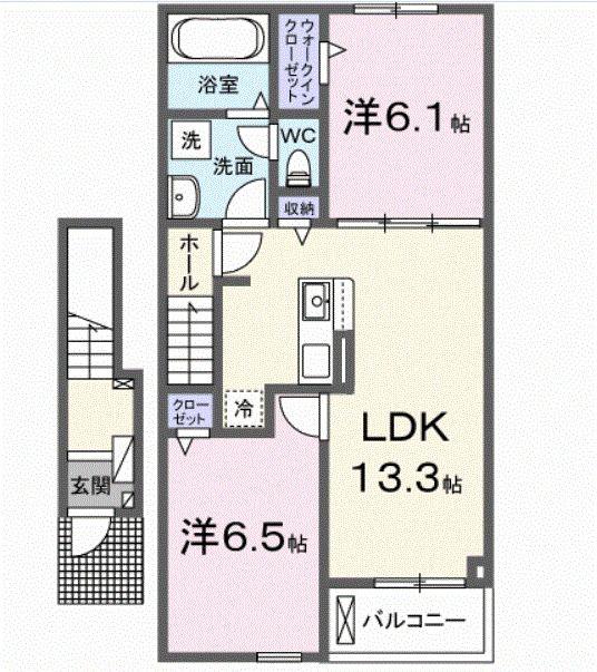 アルソーレ芳川(2LDK/2階)の間取り写真