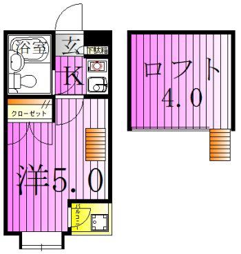 ブルーメアライ36B棟(1K/2階)の間取り写真