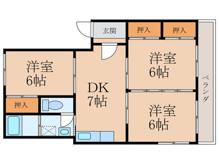 オアシス安部山公園(3DK/3階)の間取り写真