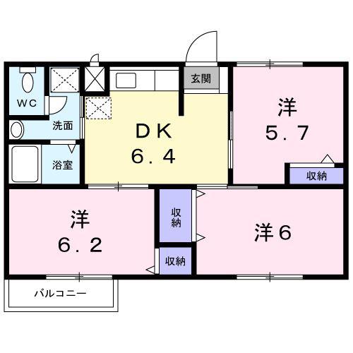 サンパティークA(3DK/2階)の間取り写真