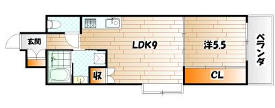 ウエストSIDE(1LDK/2階)の間取り写真