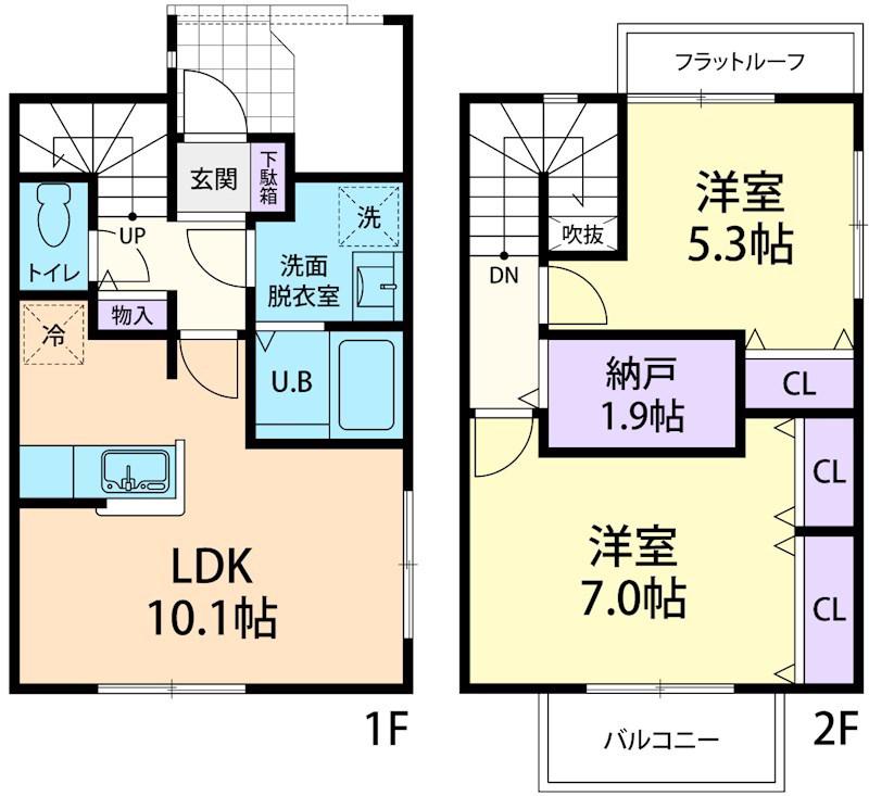 10/1木更津市高砂一丁目テラスハウス A(2LDK/1階)の間取り写真