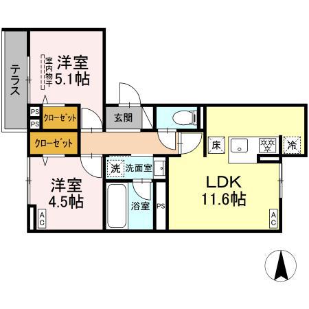 赤堤計画(2LDK/1階)の間取り写真