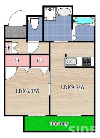 ヴィアソーレ鶴見A棟(1LDK/2階)の間取り写真