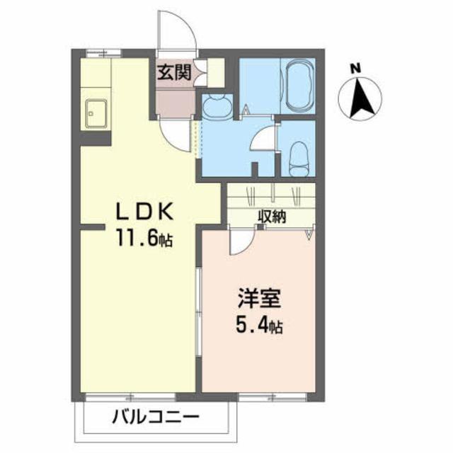 フラットフィールドB(1LDK/1階)の間取り写真