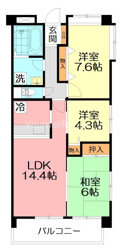 ベルシャイン厚木(3LDK/3階)の間取り写真