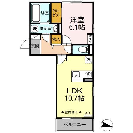 ウェルデンスディーステイA(1LDK/2階)の間取り写真