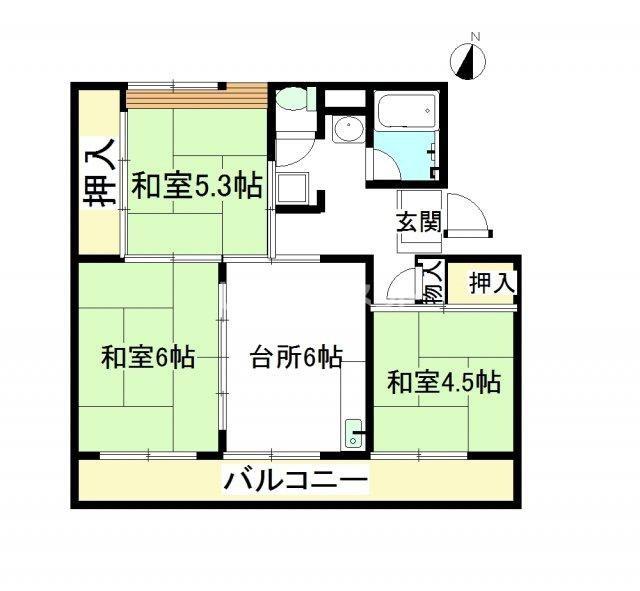ラ・ビスタ太閤山304号棟(3DK/2階)の間取り写真