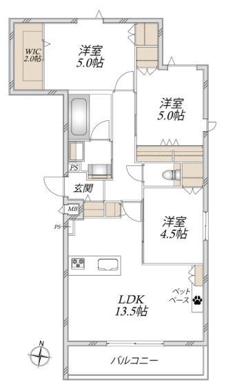 グラン レーヴ(3LDK/2階)の間取り写真