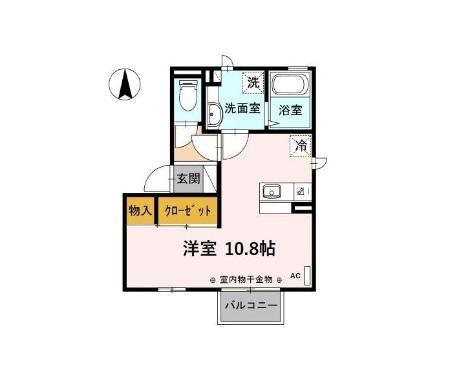 クレシア高木中央(ワンルーム/2階)の間取り写真