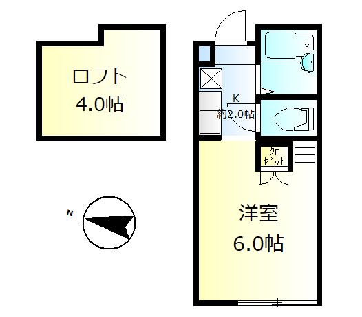 ヒルズ中央林間(1K/2階)の間取り写真