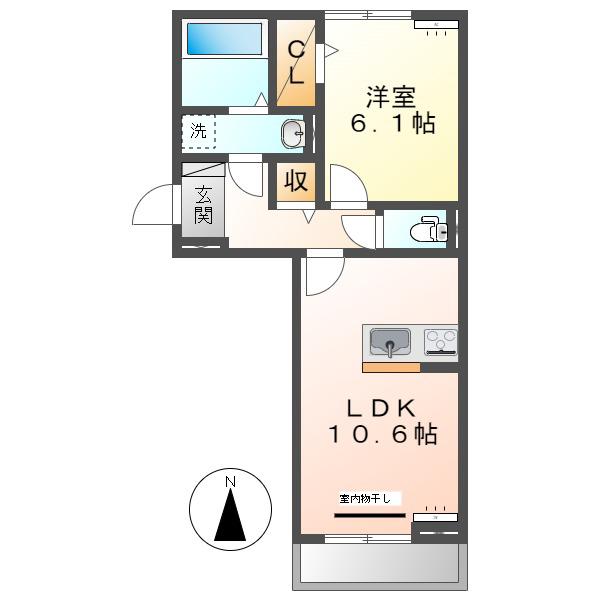 D-ROOM笹沖(1LDK/3階)の間取り写真