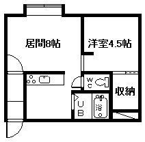 ウエストPOINT1(1DK/1階)の間取り写真