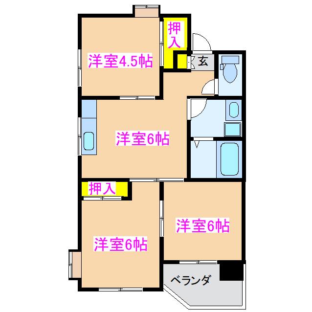 エスポワール有明 B棟(3DK/1階)の間取り写真