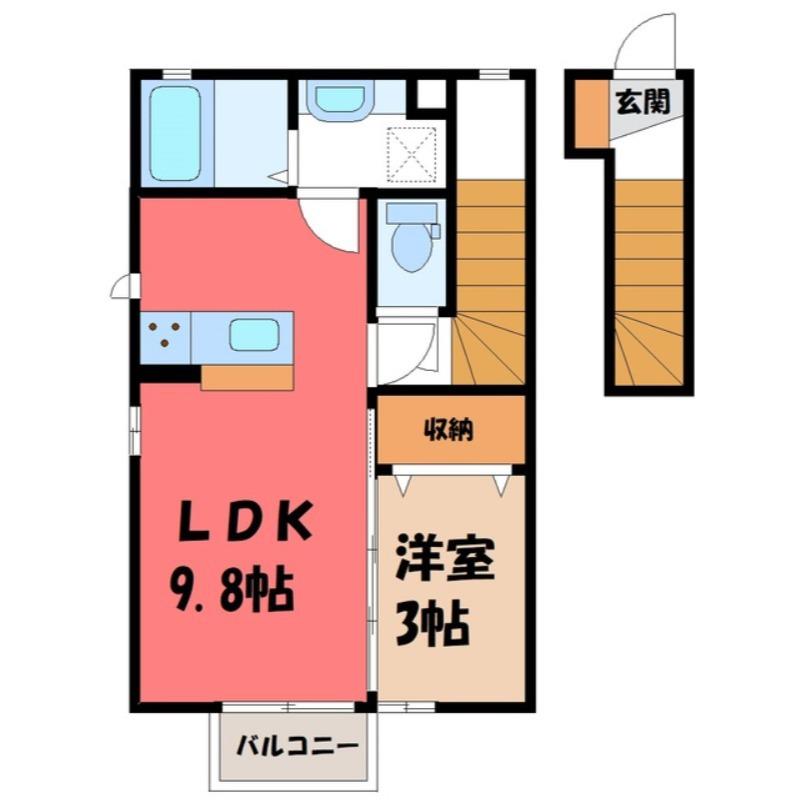ＪＲ宇都宮線 間々田駅 徒歩12分 2階建 築12年(1LDK/2階)の間取り写真