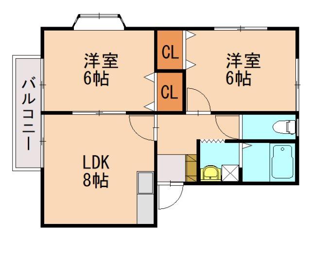 サンシティ内橋(2LDK/2階)の間取り写真