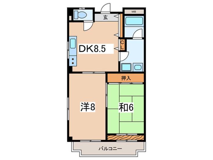 パリーマンション熱海(2DK/2階)の間取り写真