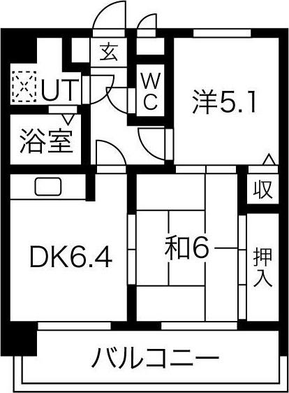 サンデンハイツ金山(2DK/5階)の間取り写真
