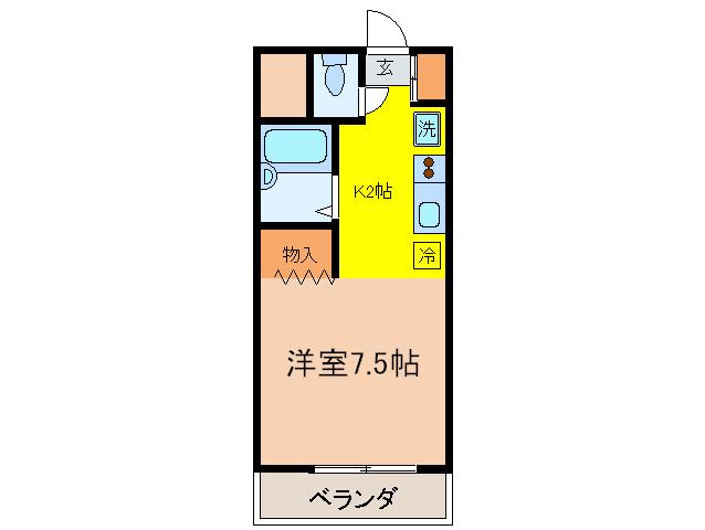 グリーンハイム瓜生(1K/1階)の間取り写真