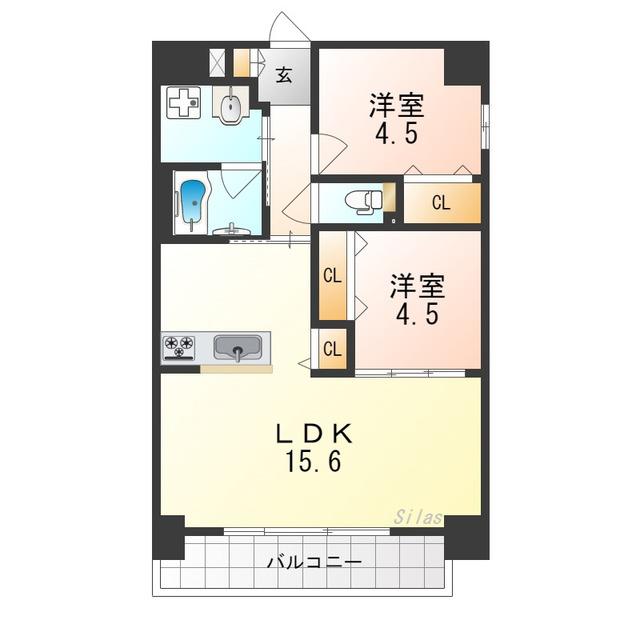 シャンピア堺(2LDK/8階)の間取り写真