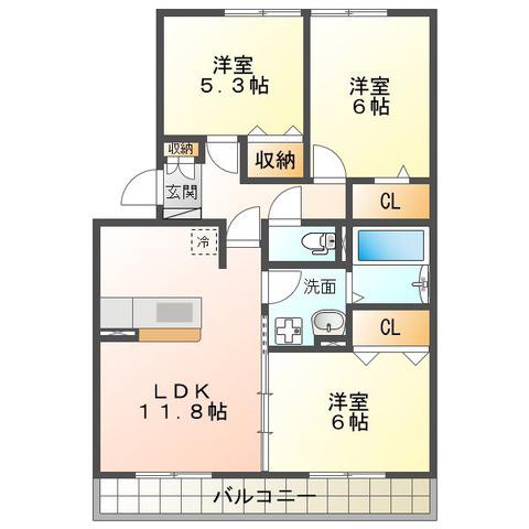 グランドマーニ A棟(3LDK/1階)の間取り写真