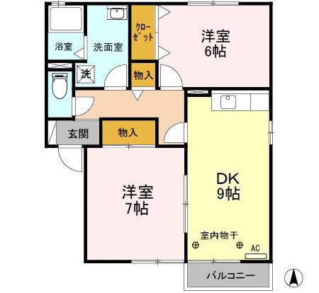 フラワーレジデンス北山B(2DK/1階)の間取り写真