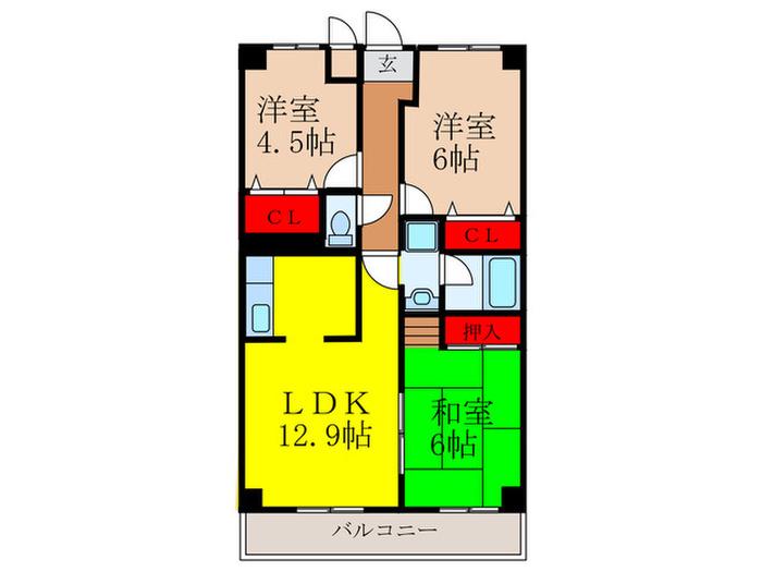 エステートプラザ上畠(3LDK/4階)の間取り写真