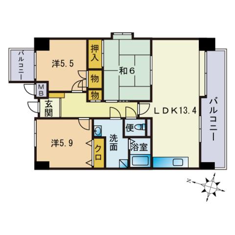 クレバー今宿(3LDK/5階)の間取り写真