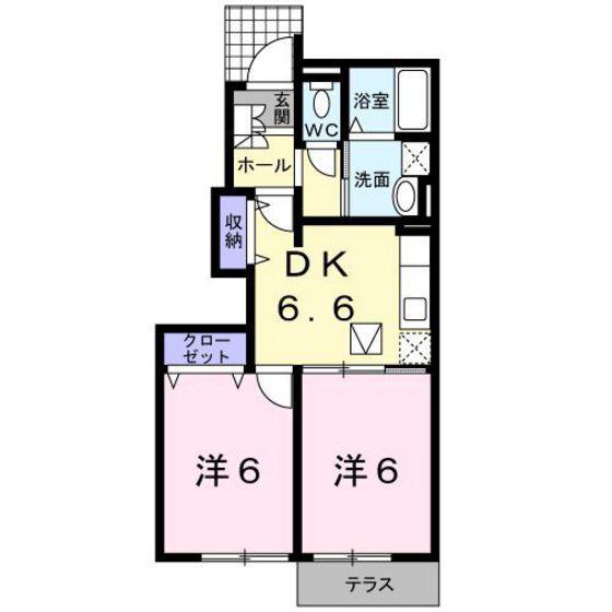 リヴァーリーフII(2DK/1階)の間取り写真