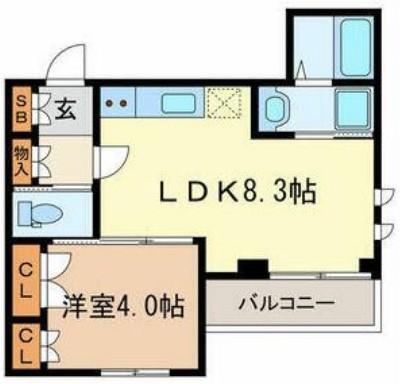 グランドゥールRK浦和(1LDK/1階)の間取り写真