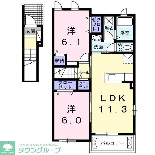 ウエストグラスA(2LDK/2階)の間取り写真