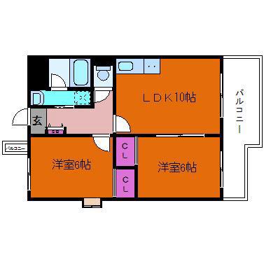 フルーブシャトー(2LDK/6階)の間取り写真