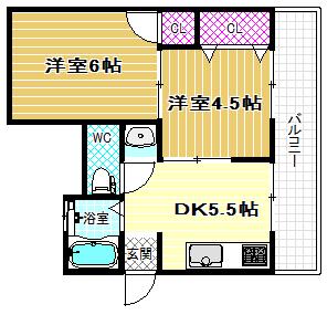 藤井寺第二サンハイツ(2DK/3階)の間取り写真