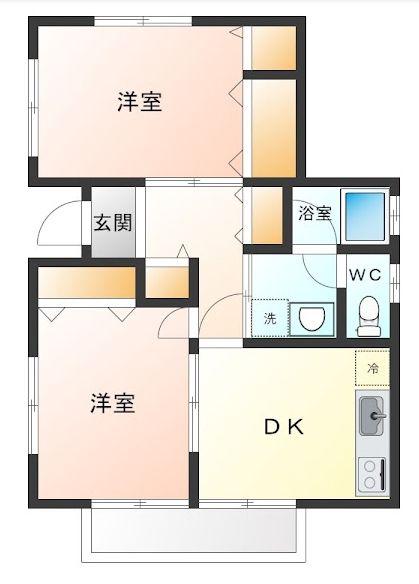 ルームス駒羽根 D棟(2DK/1階)の間取り写真