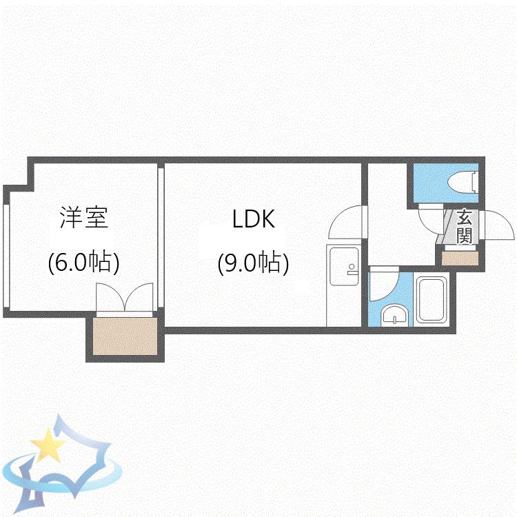 宮の森ハイツ(1LDK/2階)の間取り写真