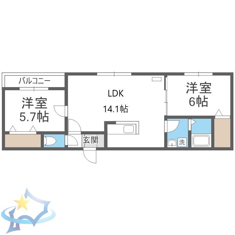 ベルフォレⅡ(2LDK/1階)の間取り写真