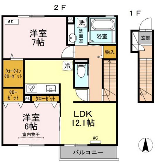 サンクレール(2LDK/2階)の間取り写真