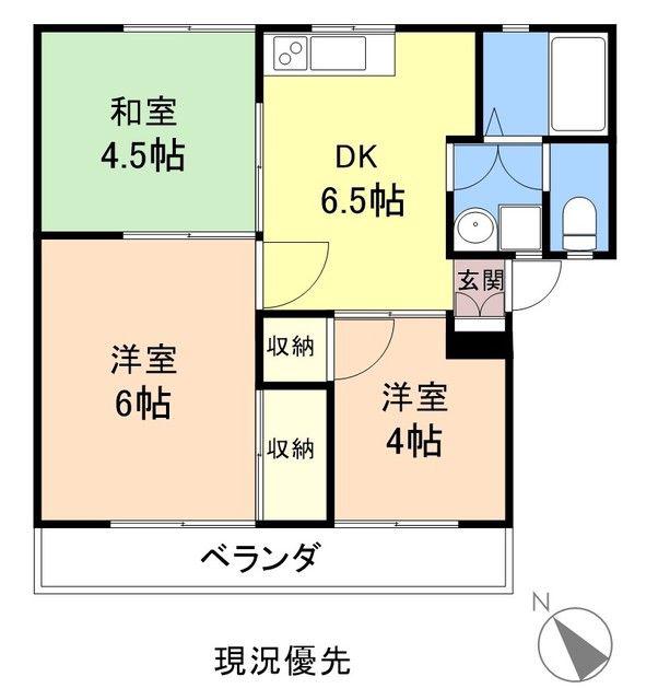 コーポ飛鳥B(3DK/1階)の間取り写真