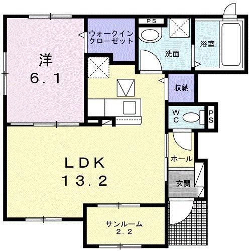 サンライズ別府II(1LDK/1階)の間取り写真