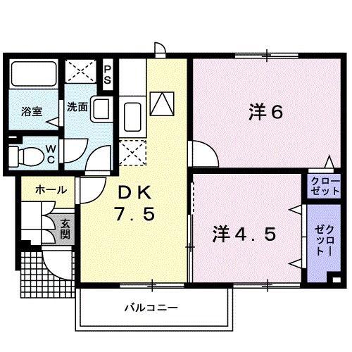 ハッピー尾山タウンA(2DK/1階)の間取り写真