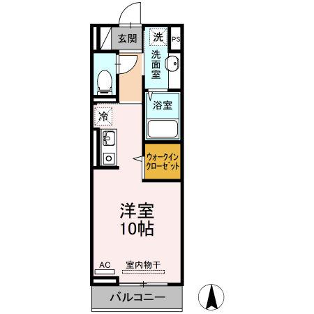 ソレイユ富岡(ワンルーム/2階)の間取り写真
